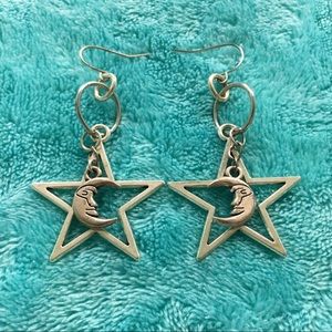 Celestial Silver Crescent Moon & Star Earrings